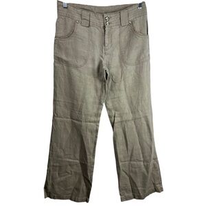 INC Linen Pants, Khaki Gray, 100% Linen, Wide Leg Casual Trouser, Boho Utility